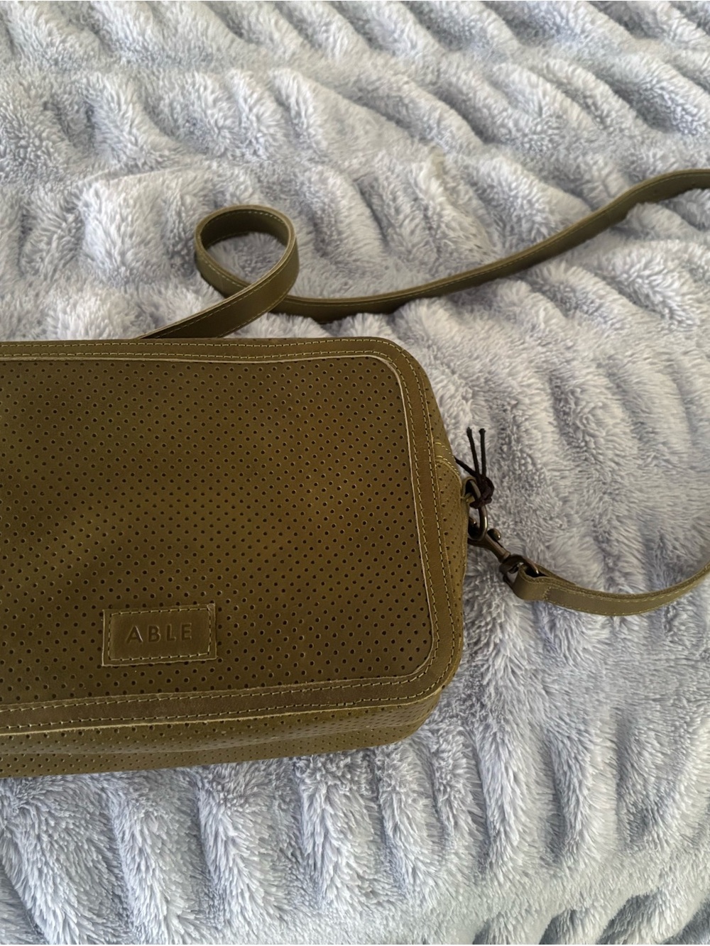 Able Olive Perforated Leather Crossbody Messenger